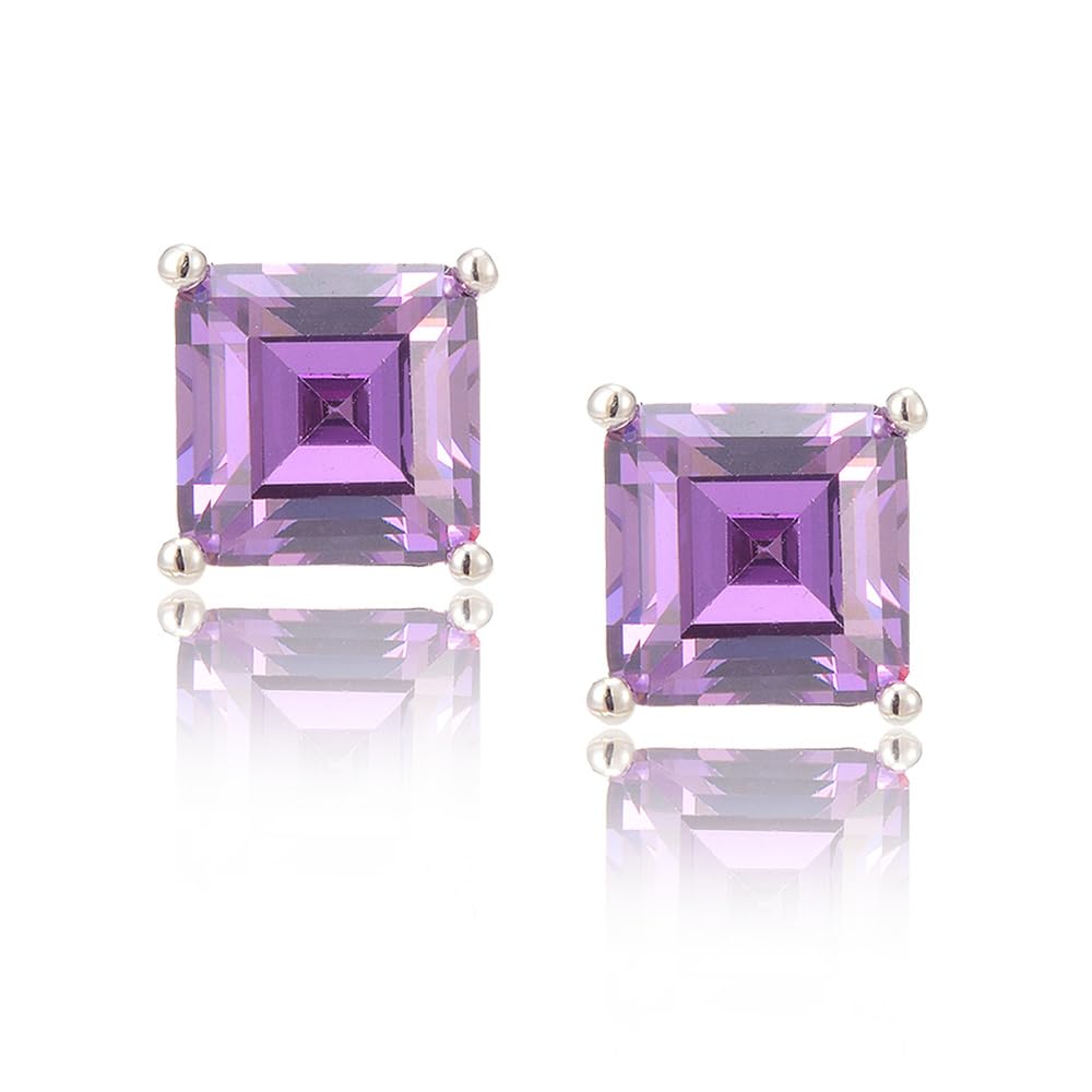 [RIZILIA CLASSIC] Stud Pierced Earrings with Square Emerald Cut Gemstones CZ [Multi-Colors available] in 18K White Gold Plated, Simple Modern Elegant