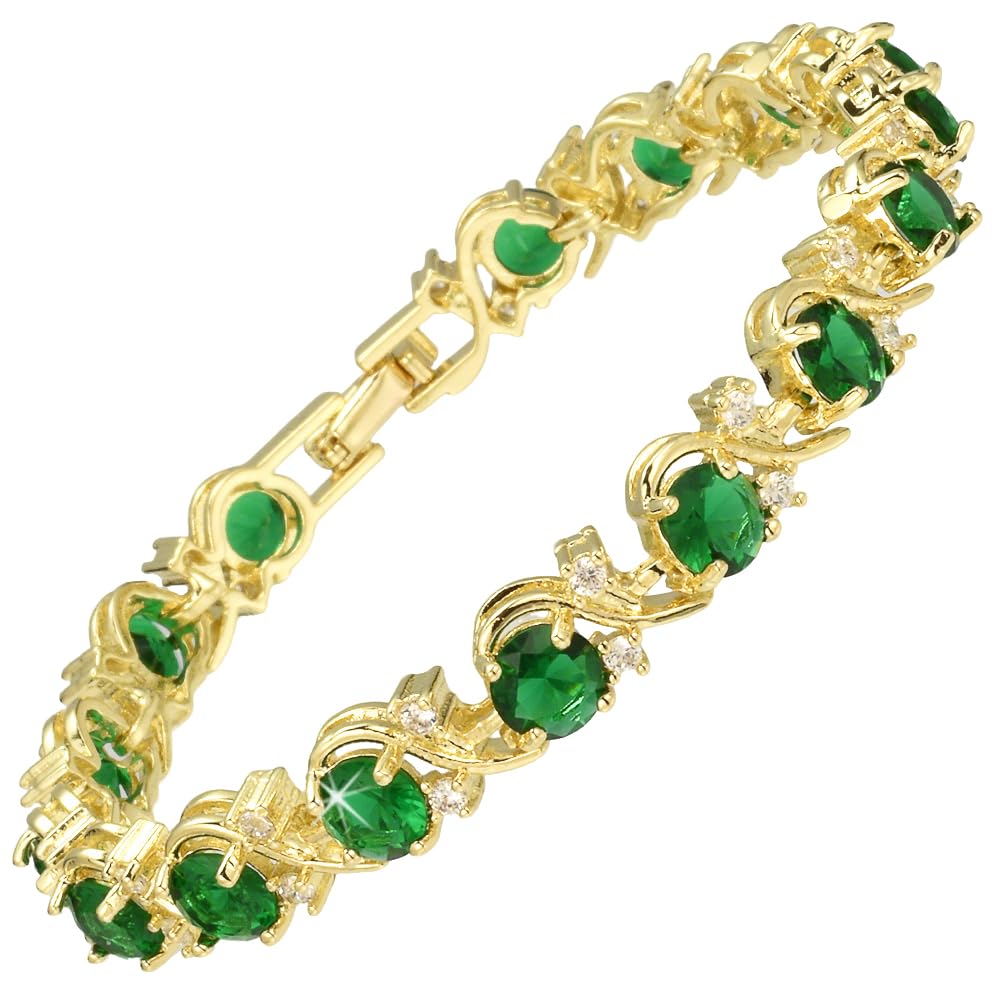 RIZILIA BLOSSOM Tennis Bracelet & Round Cut CZ [6 Colors available] in Yellow Gold Plated, 7"