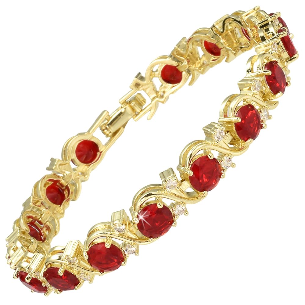RIZILIA BLOSSOM Tennis Bracelet & Round Cut CZ [6 Colors available] in Yellow Gold Plated, 7"