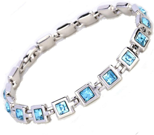 RIZILIA Tennis Bracelet & Princess Cut Crystal [4 Colors Available] in White Gold Plated, 7