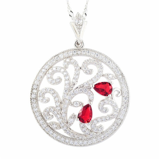 RIZILIA BLOSSOM Flower Vine Pendant with 18" Chain & Pear Cut CZ [5 Colors available] in White Gold Plated, Simple Modern Elegant