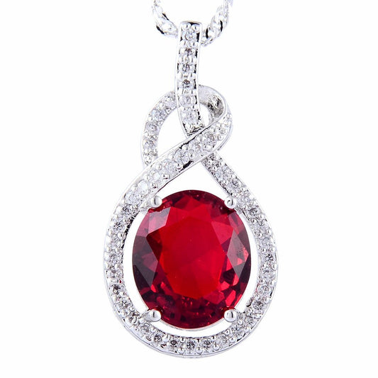 RIZILIA Pendant with 18" Chain & Oval Cut CZ [6 Colors available] in White Gold Plated, Simple Modern Elegant