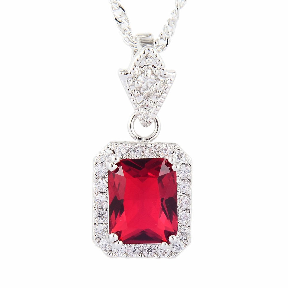RIZILIA Pendant with 18" Chain & Rectangular Cut CZ [6 Colors available] in White Gold Plated, Simple Modern Elegant
