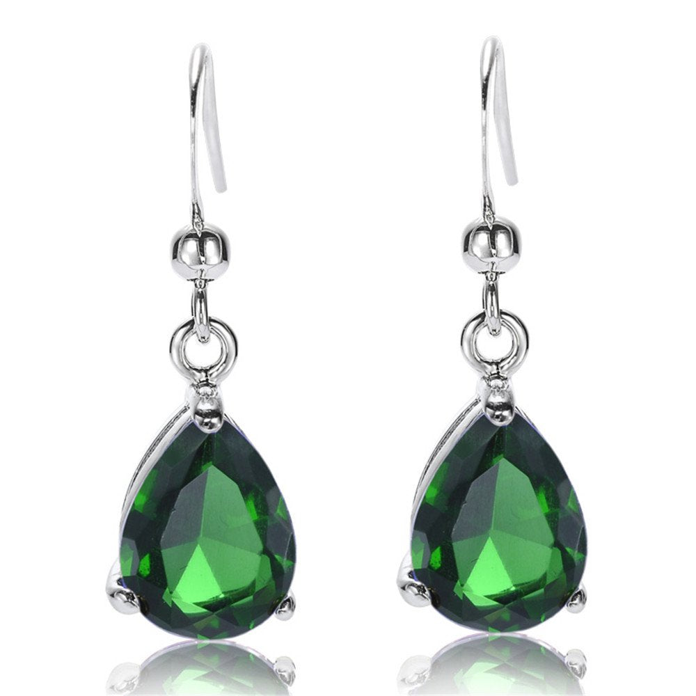 RIZILIA Dangle Drop Pierced Earrings with Pear Cut CZ [7 Colors available] in White Gold Plated, Simple Modern Elegant