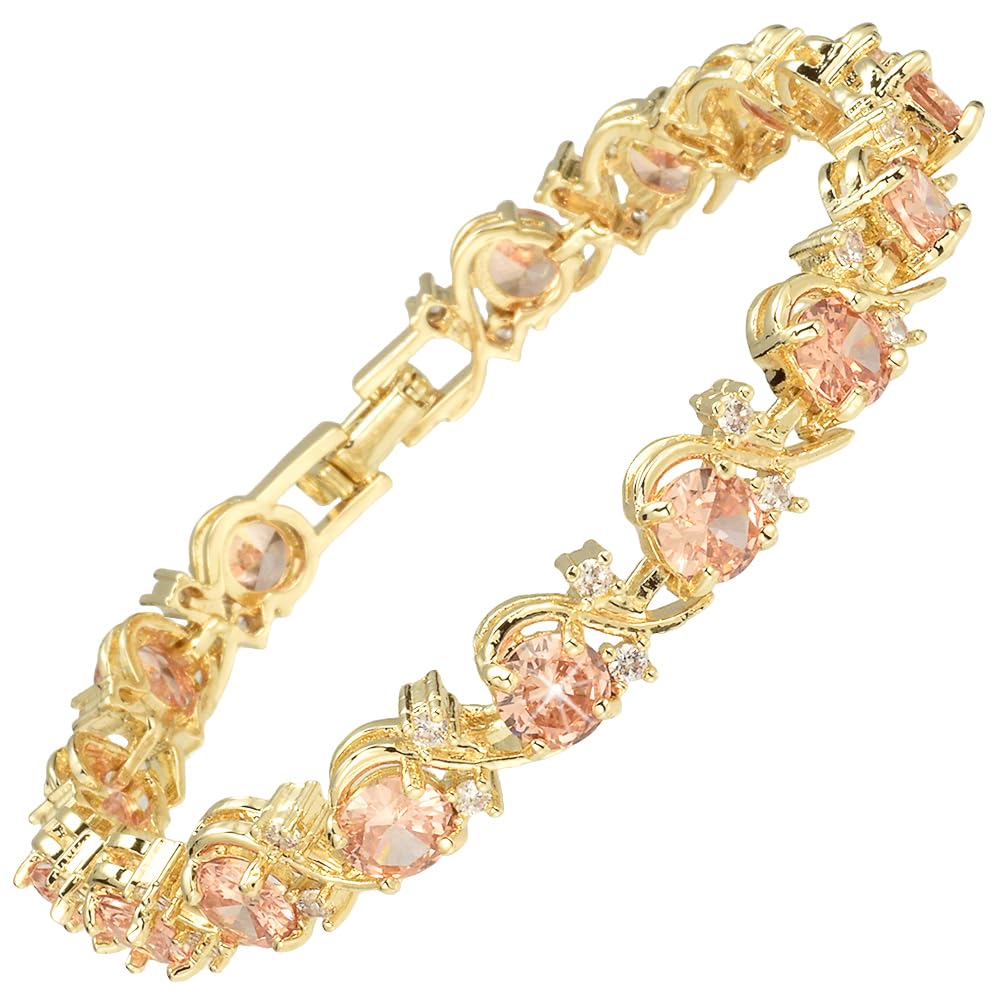 RIZILIA BLOSSOM Tennis Bracelet & Round Cut CZ [6 Colors available] in Yellow Gold Plated, 7"