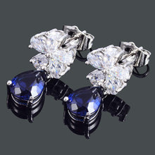 Laden Sie das Bild in den Galerie-Viewer, RIZILIA Dangle Drop Pierced Earrings with Pear Cut CZ [5 Colors available] in White Gold Plated, Simple Modern Elegant
