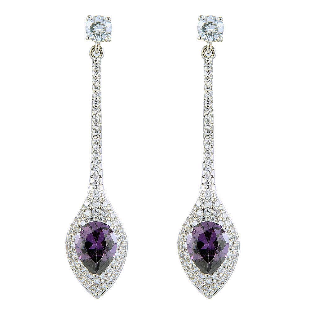 RIZILIA Dangle Drop Pierced Earrings with Pear Cut CZ [White Cubic Zirconia] in White Gold Plated, Simple Modern Elegant
