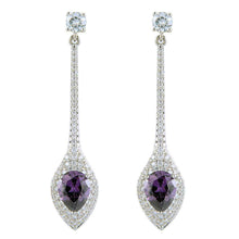 Load image into Gallery viewer, RIZILIA Dangle Drop Pierced Earrings with Pear Cut CZ [White Cubic Zirconia] in White Gold Plated, Simple Modern Elegant
