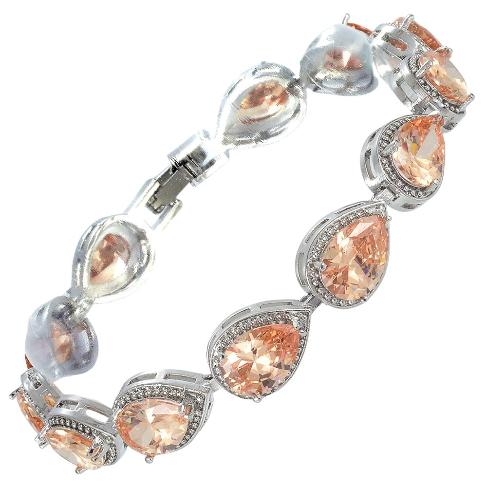 RIZILIA Tennis Bracelet & Pear Cut CZ [4 Colors Available] in White Gold Plated, 7"