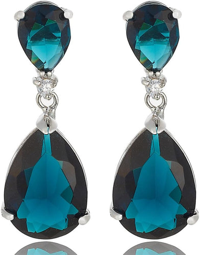 [RIZILIA CELEBOX] Teardrop Dangle Pierced Earrings with Pear Cut CZ [9 Colors available] in White Gold Plated, Celebrity inspired by Angelina Jolie