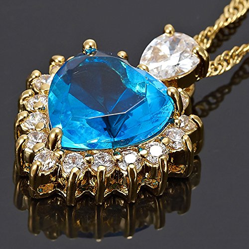 RIZILIA Ocean Heart Pendant with 18" Chain & Heart Cut CZ [5 Colors Available] in Yellow Gold Plated, Simple Modern Elegant