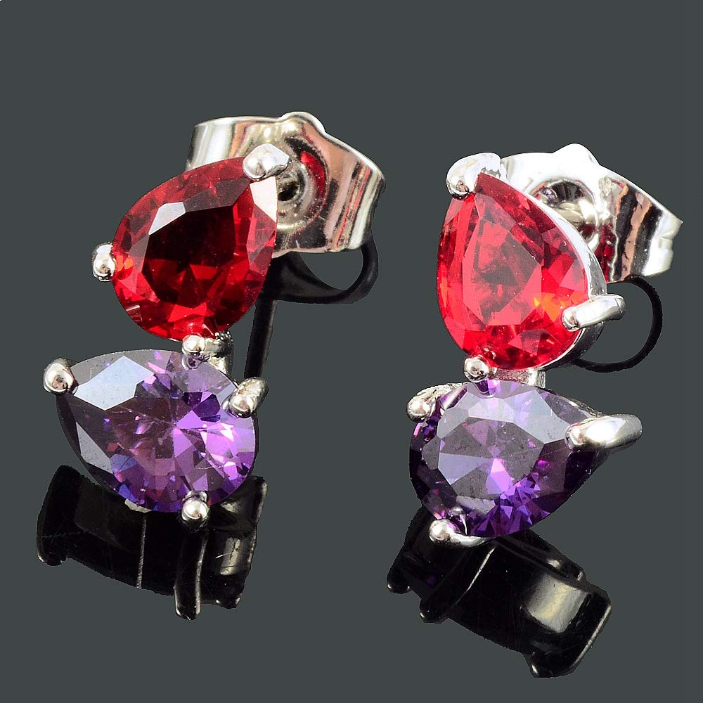 RIZILIA Stud Pierced Earrings with Pear Cut CZ [White Cubic Zirconia] in White Gold Plated, Simple Modern Elegant