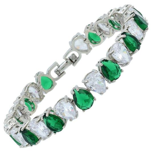 RIZILIA SPECTRUM Trendy Pear-Cut Cubic Zirconia Tennis Bracelet for Women | 14K Gold Plated 6mm Multicolor CZ Stones | 7 Inch Elegant Jewelry Gift for Her