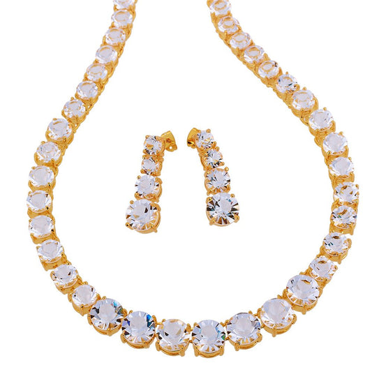RIZILIA Jewelry Set for Women – 19" Necklace & Dangle Earrings, Round Cut Cubic Zirconia (Multi Color Birthstones) in Yellow Gold Plated – Inspired by Anna Wintour - Elegant Gift for her