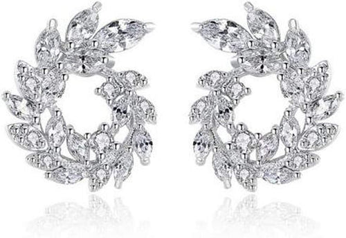RIZILIA BLOSSOM Stud Pierced Earrings with Marquise Cut CZ [White Cubic Zirconia] in White Gold Plated, Simple Modern Elegant