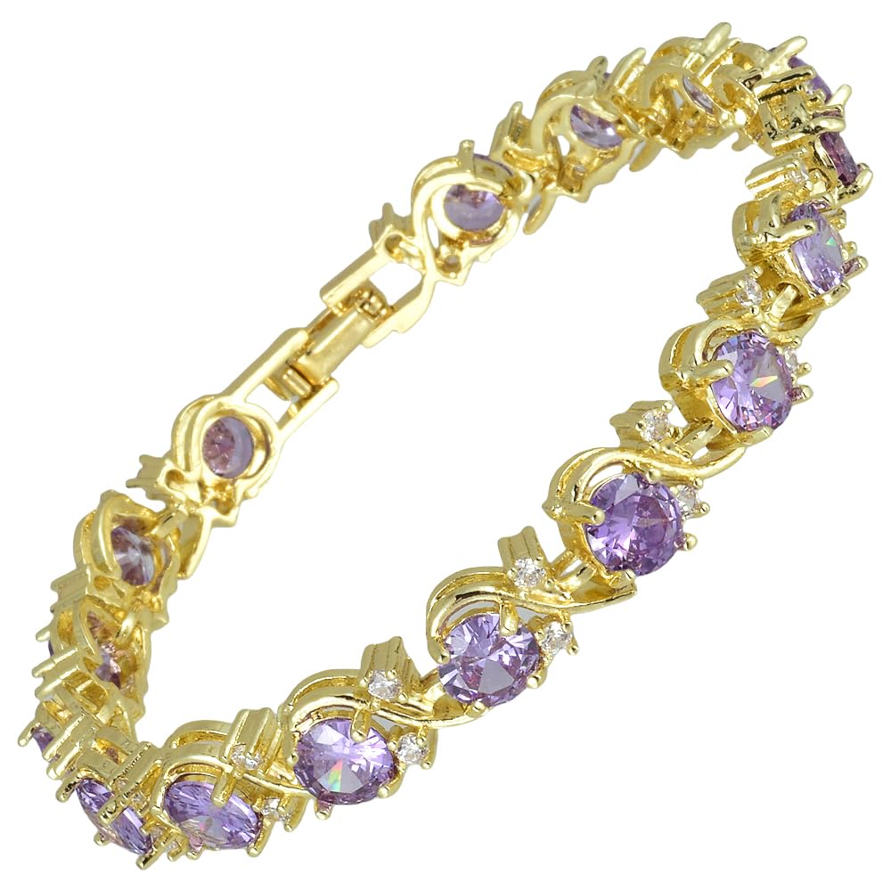 RIZILIA BLOSSOM Tennis Bracelet & Round Cut CZ [6 Colors available] in Yellow Gold Plated, 7"