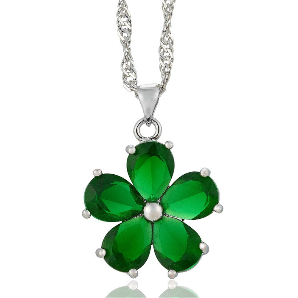 RIZILIA BLOSSOM Pendant with 18" Chain & Pear Cut CZ [4 Colors available] in White Gold Plated, Simple Modern Elegant