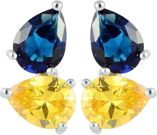 RIZILIA Stud Pierced Earrings with Pear Cut CZ [White Cubic Zirconia] in White Gold Plated, Simple Modern Elegant