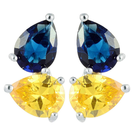 RIZILIA Stud Pierced Earrings with Pear Cut CZ [White Cubic Zirconia] in White Gold Plated, Simple Modern Elegant