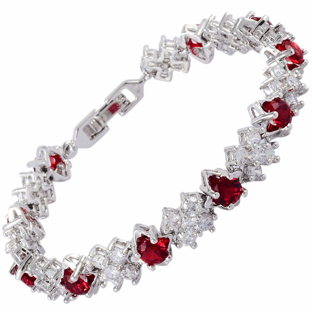 RIZILIA BLOSSOM Tennis Bracelet & Round Cut CZ [6 Colors available] in White Gold Plated, 7"