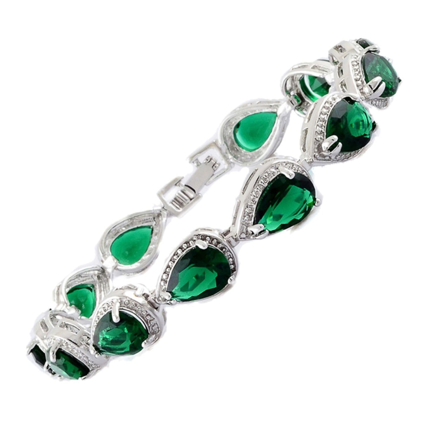 RIZILIA Tennis Bracelet & Pear Cut CZ [4 Colors Available] in White Gold Plated, 7"