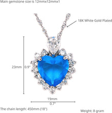Cargar imagen en el visor de la galería, RIZILIA OCEAN HEART Pendant with 18&quot; Chain &amp; Heart Cut CZ [6 Colors available] in White Gold Plated, Simple Modern Elegant
