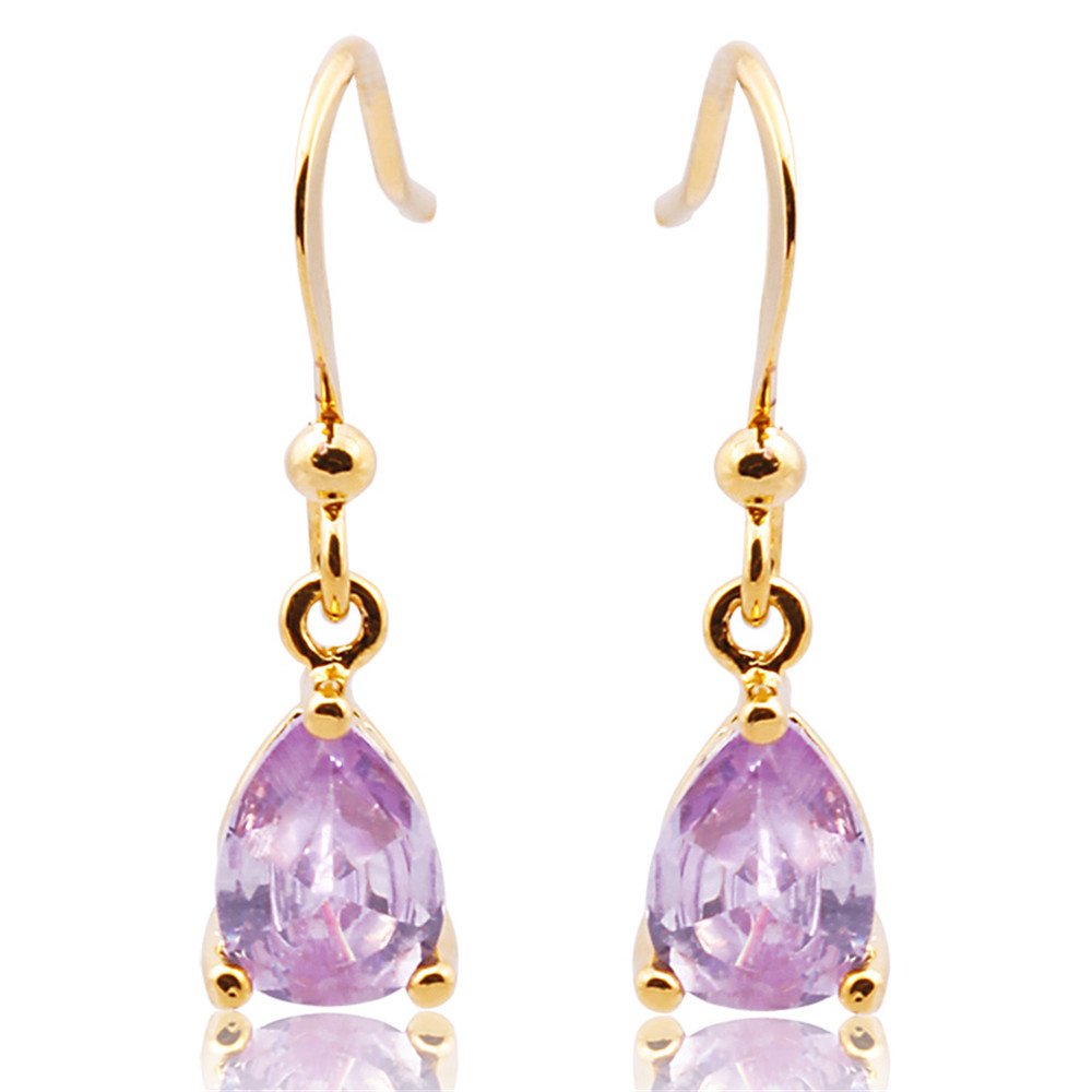 Dangle Drop Pierced Earrings with Pear Cut CZ in 18K Yellow Gold Plated, Simple Modern Elegant