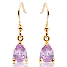 画像をギャラリービューアに読み込む, Dangle Drop Pierced Earrings with Pear Cut CZ in 18K Yellow Gold Plated, Simple Modern Elegant
