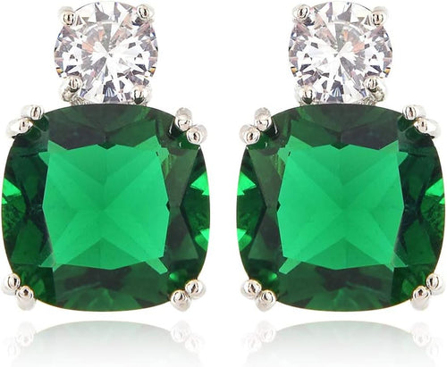 RIZILIA Classic Cushion Cut Green Emerald Stud & Eternity Tennis Bracelet