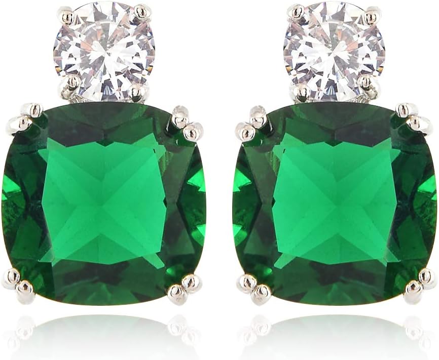 RIZILIA Classic Cushion Cut Green Emerald Stud & Eternity Tennis Bracelet