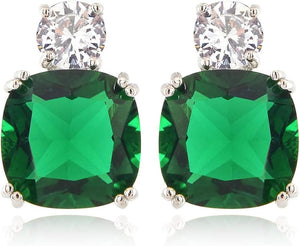 RIZILIA Classic Cushion Cut Green Emerald Stud & Eternity Tennis Bracelet