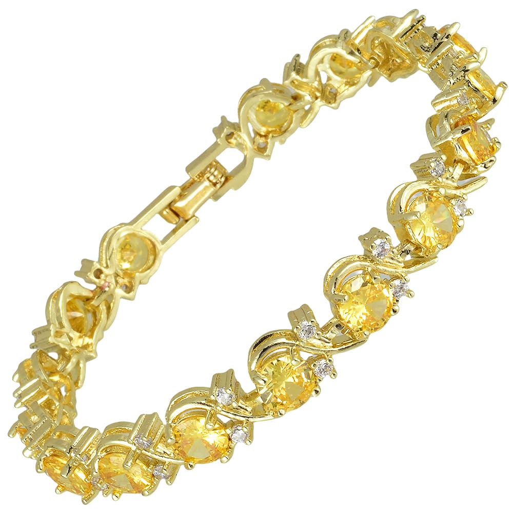 RIZILIA BLOSSOM Tennis Bracelet & Round Cut CZ [6 Colors available] in Yellow Gold Plated, 7"
