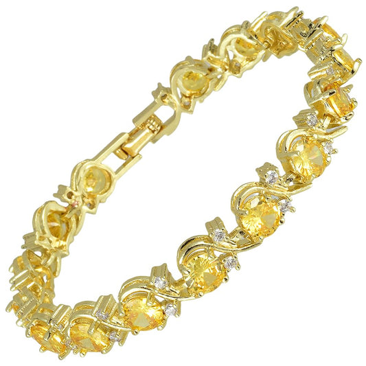RIZILIA BLOSSOM Tennis Bracelet & Round Cut CZ [6 Colors available] in Yellow Gold Plated, 7"