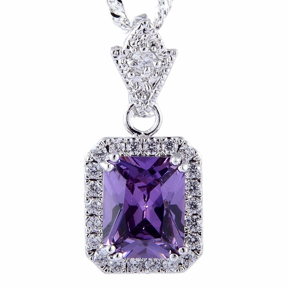 RIZILIA Pendant with 18" Chain & Rectangular Cut CZ [6 Colors available] in White Gold Plated, Simple Modern Elegant