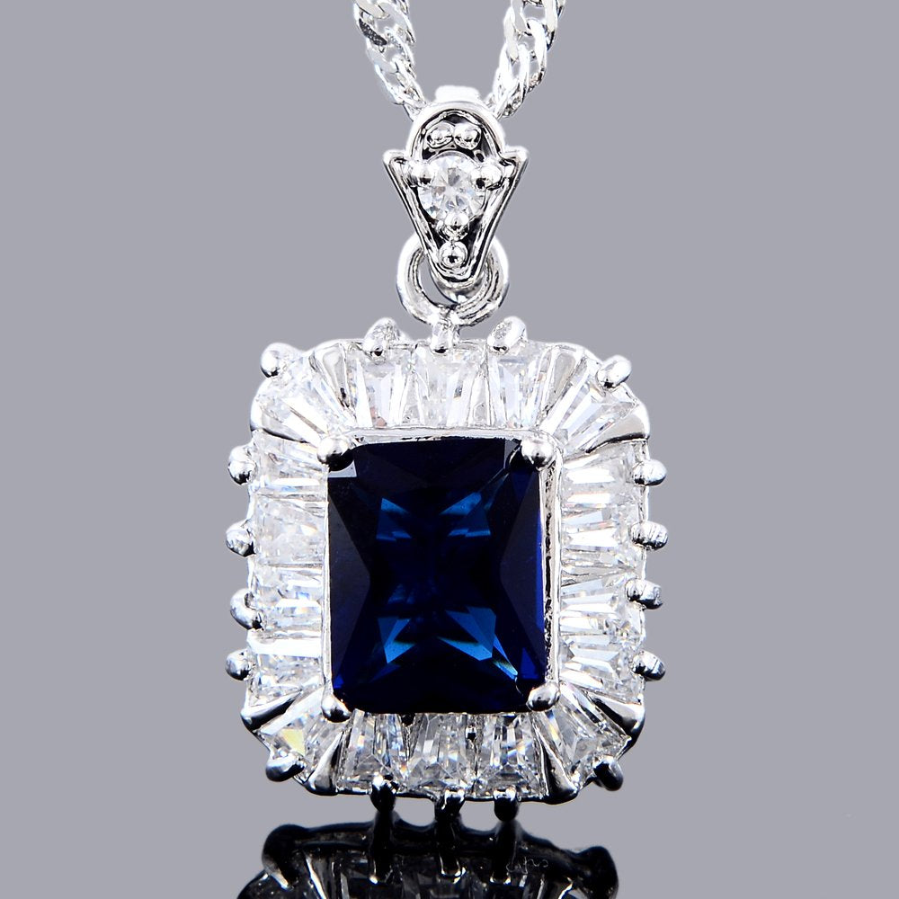 RIZILIA Pendant with 18" Chain & Rectangular Cut CZ [5 Colors available] in White Gold Plated, Simple Modern Elegant