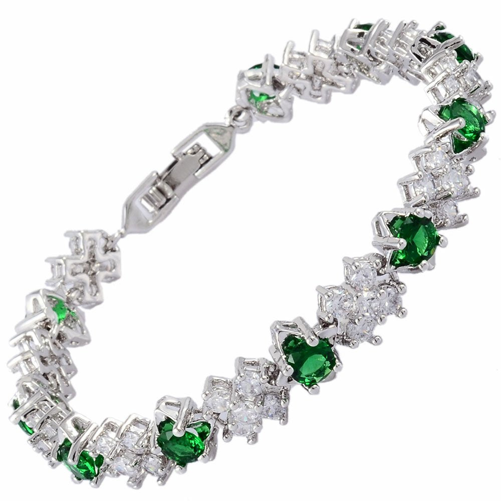 RIZILIA BLOSSOM Tennis Bracelet & Round Cut CZ [6 Colors available] in White Gold Plated, 7"