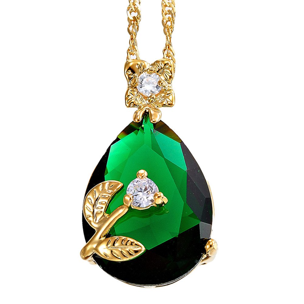 RIZILIA Blossom Pendant with 18" Chain & Pear Cut CZ [5 Colors Available] in Yellow Gold Plated, Simple Modern Elegant