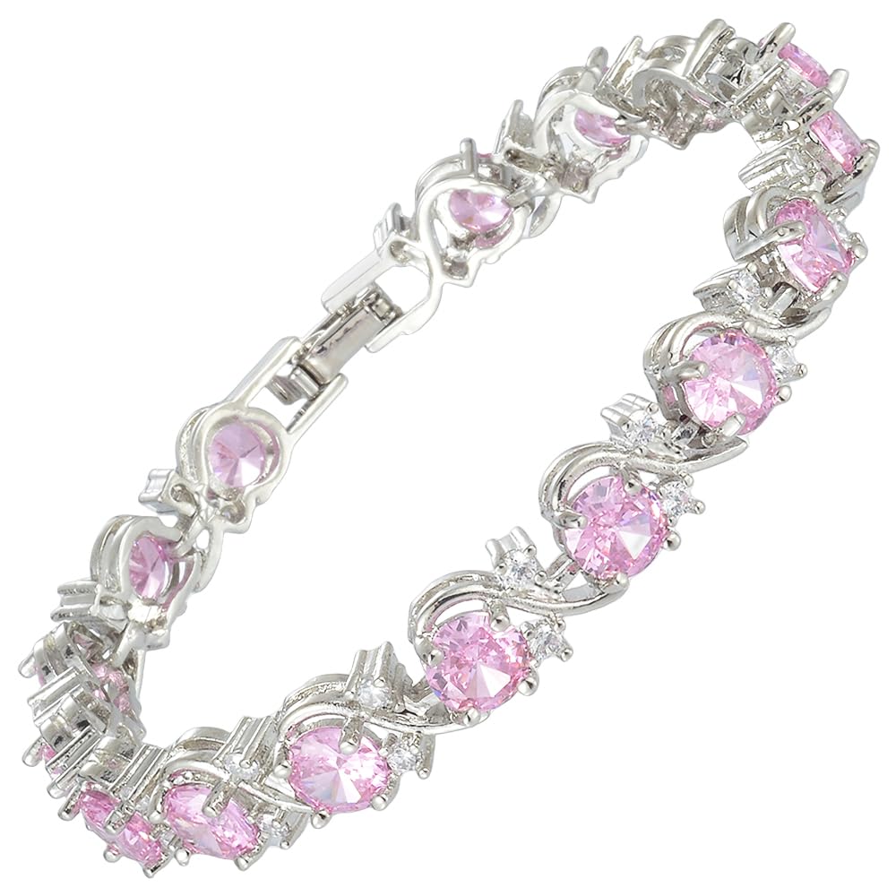 RIZILIA BLOSSOM Tennis Bracelet & Round Cut CZ [6 Colors available] in White Gold Plated, 7"