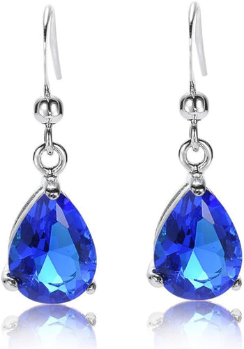 RIZILIA Dangle Drop Pierced Earrings with Pear Cut CZ [7 Colors available] in White Gold Plated, Simple Modern Elegant