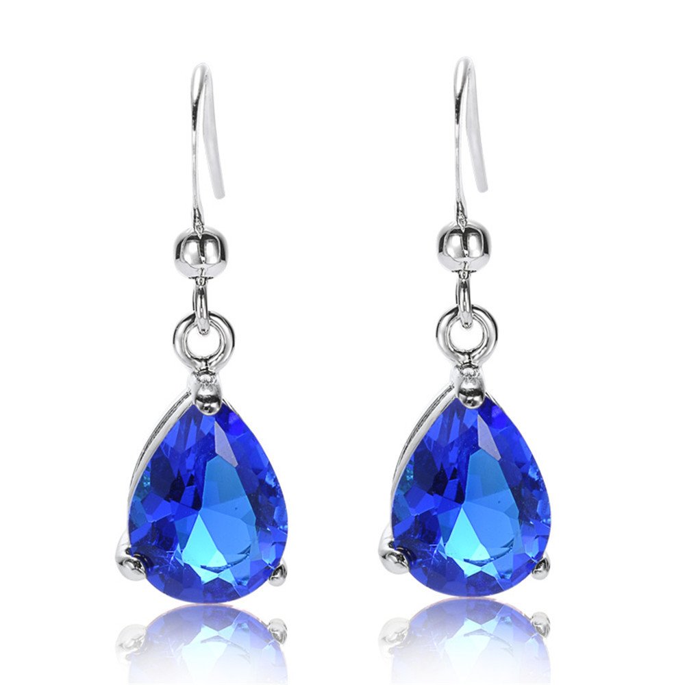 RIZILIA Dangle Drop Pierced Earrings with Pear Cut CZ [7 Colors available] in White Gold Plated, Simple Modern Elegant