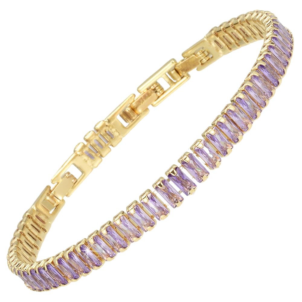 RIZILIA Not-Your-Basic Minimalist to Statement Tennis Bracelet for Women - Round/Marquise/Princess Gemstone CZ in Multi Colors, 14K Gold Plated, 6.5" Base with 0.5"/1" Extenders to 7-7.5"