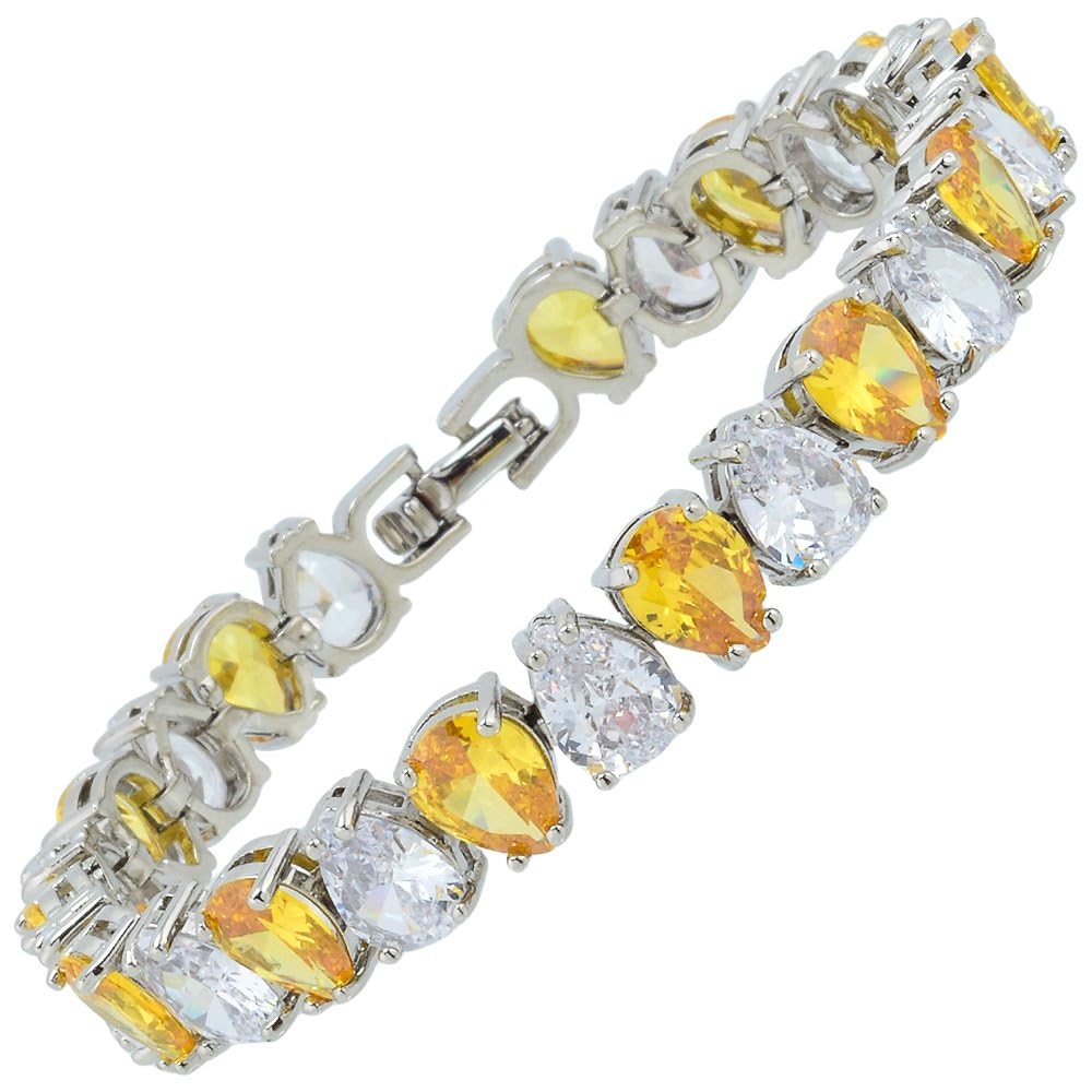 RIZILIA SPECTRUM Trendy Pear-Cut Cubic Zirconia Tennis Bracelet for Women | 14K Gold Plated 6mm Multicolor CZ Stones | 7 Inch Elegant Jewelry Gift for Her