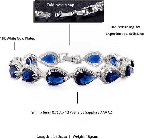 RIZILIA Tennis Bracelet & Pear Cut CZ [4 Colors Available] in White Gold Plated, 7