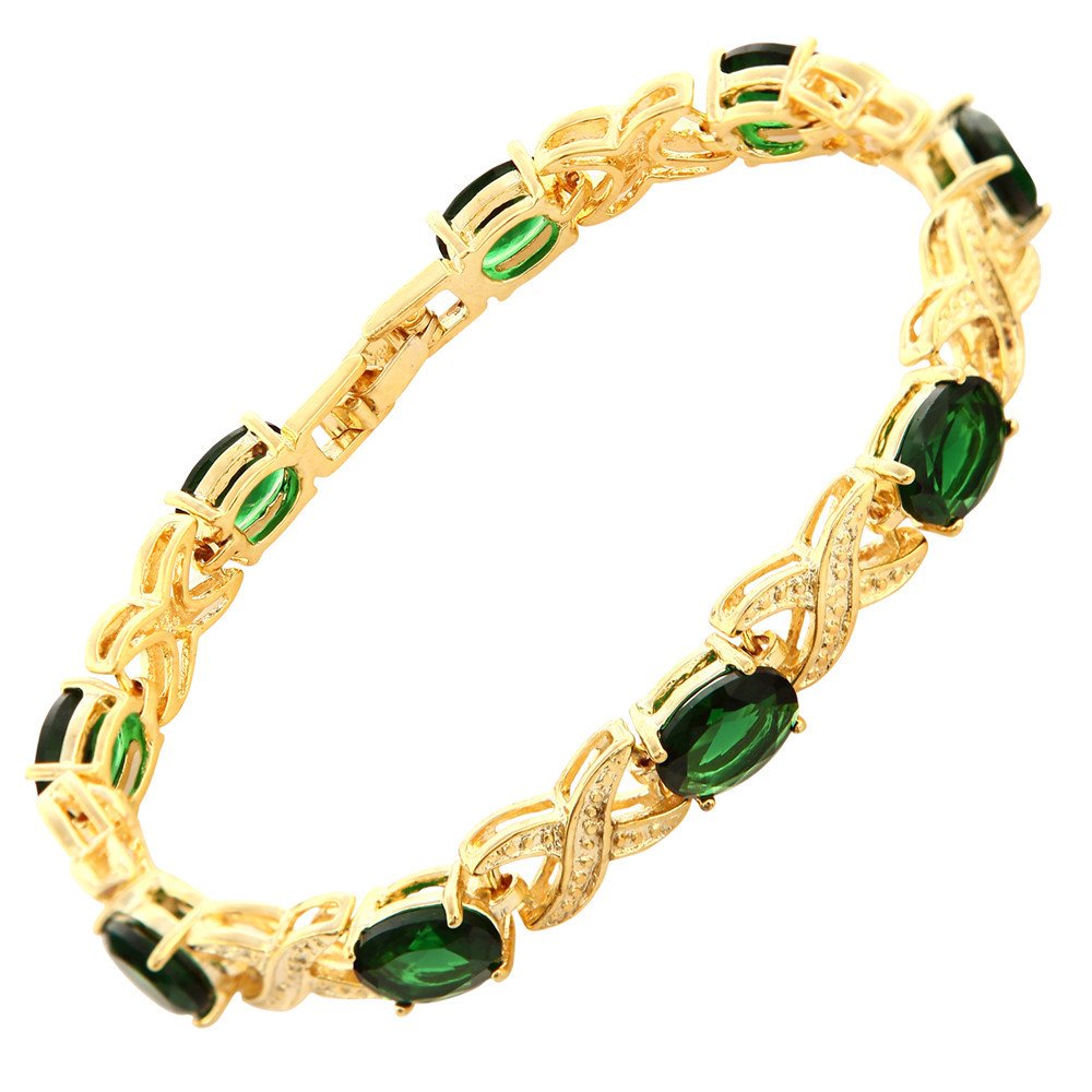 RIZILIA XOXO Link Tennis Bracelet & Oval Cut CZ [5 Colors available] in Gold Plated, 7"