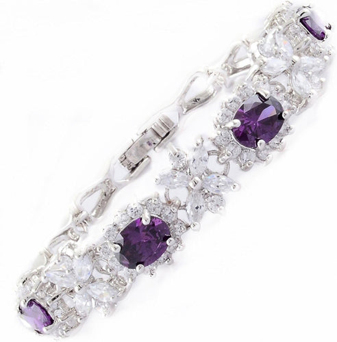 RIZILIA BLOSSOM Tennis Bracelet & Oval Cut CZ [4 Colors available] in White Gold Plated, 7