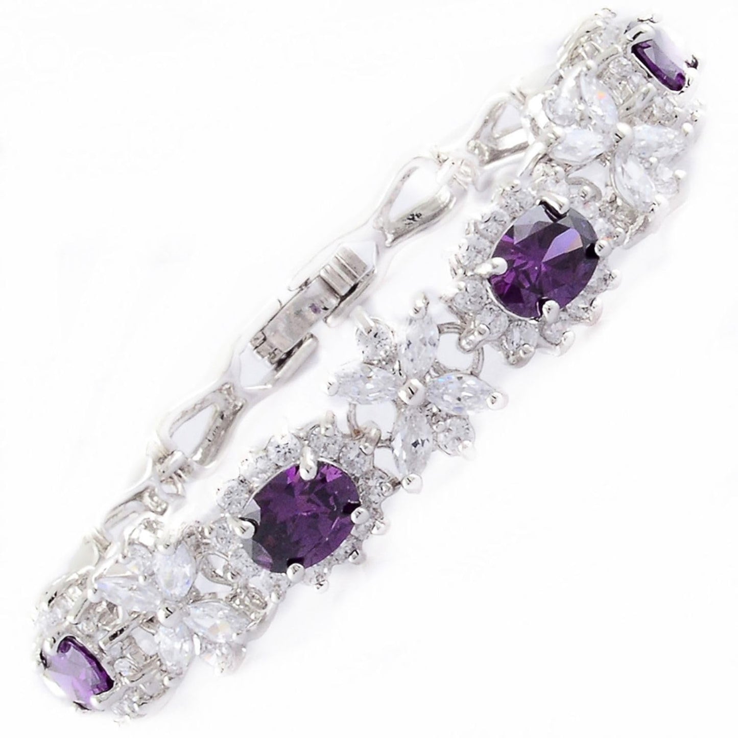 RIZILIA BLOSSOM Tennis Bracelet & Oval Cut CZ [4 Colors available] in White Gold Plated, 7"