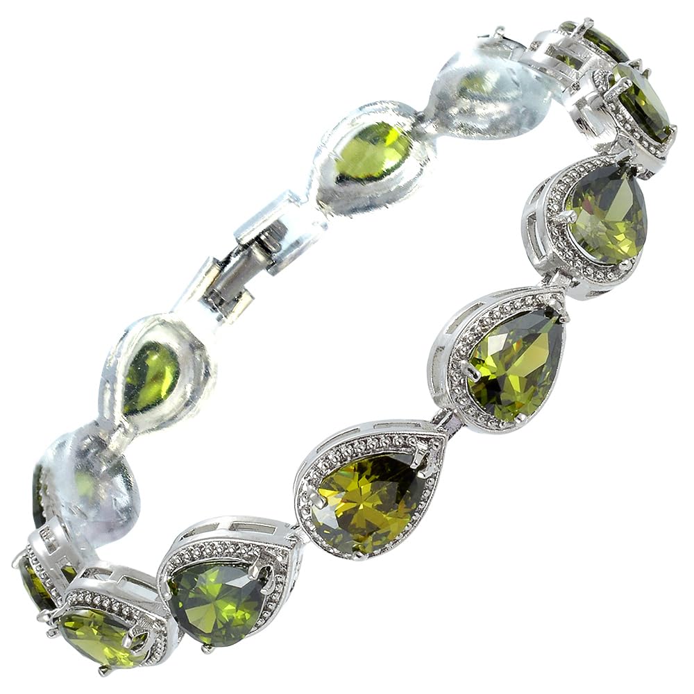 RIZILIA Tennis Bracelet & Pear Cut CZ [4 Colors Available] in White Gold Plated, 7"