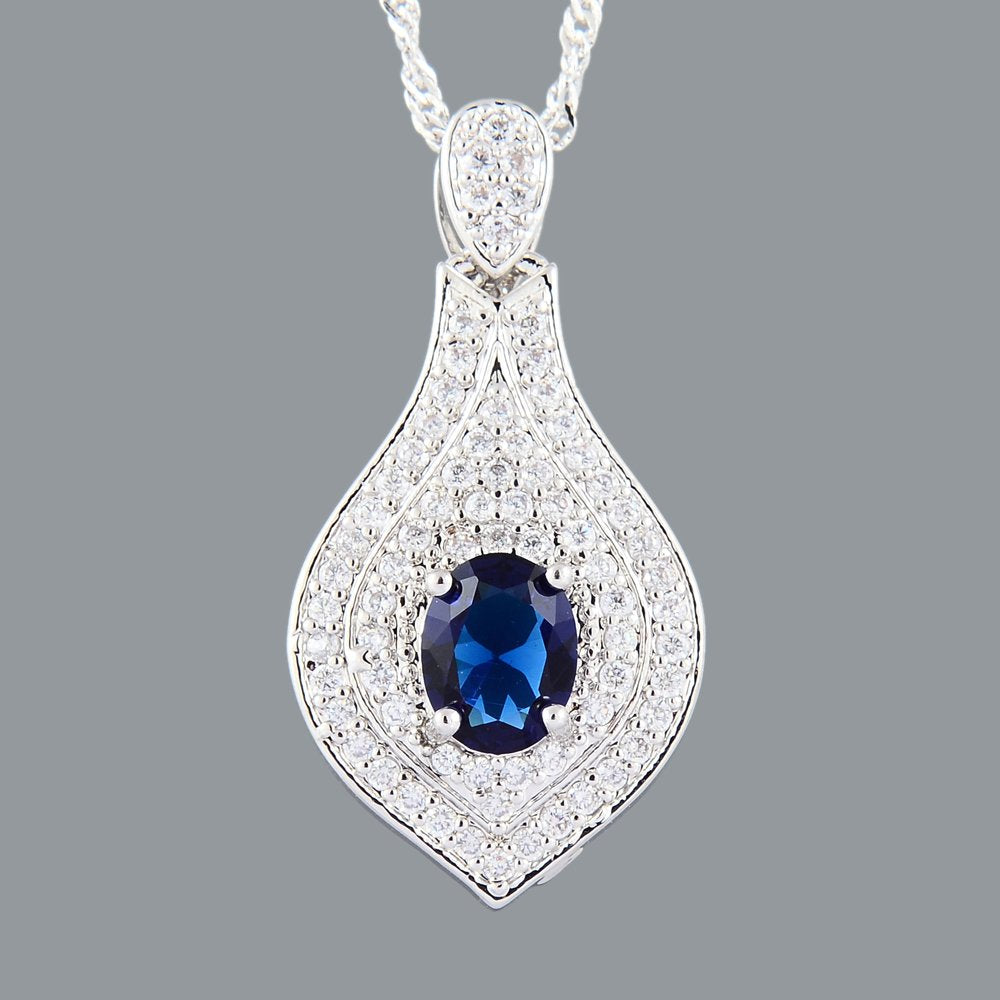 RIZILIA Pendant with 18" Chain & Oval Cut CZ [4 Colors available] in White Gold Plated, Simple Modern Elegant