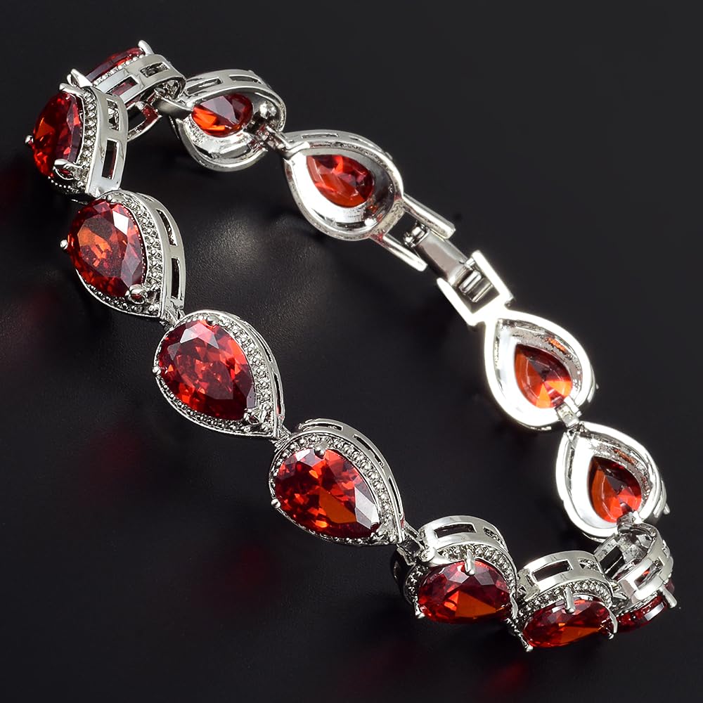 RIZILIA Tennis Bracelet & Pear Cut CZ [4 Colors Available] in White Gold Plated, 7"