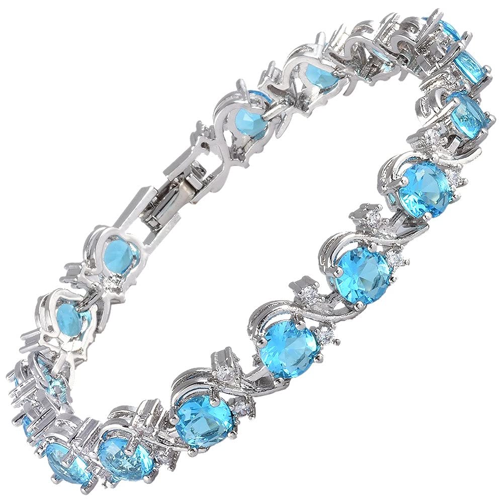 RIZILIA BLOSSOM Tennis Bracelet & Round Cut CZ [6 Colors available] in White Gold Plated, 7"